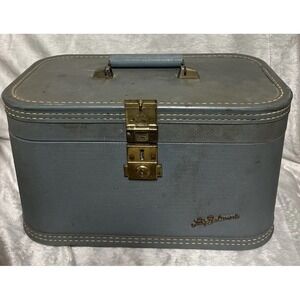 Vintage 50s Lady Baltimore Starline Powder Blue Train Case with mirror and tray